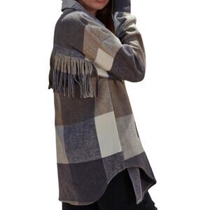 NWOT West of Melrose Plaid Fringe Flannel Oversized Jacket Small